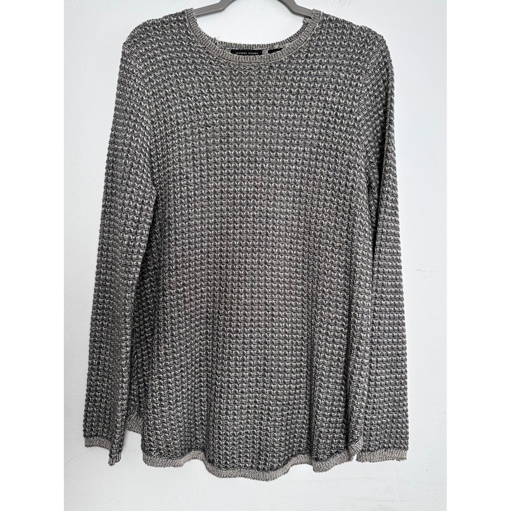 Jeanne Pierre Gray Marled Cotton Knit Sweater L Granola‎ Cabincore Fisherman